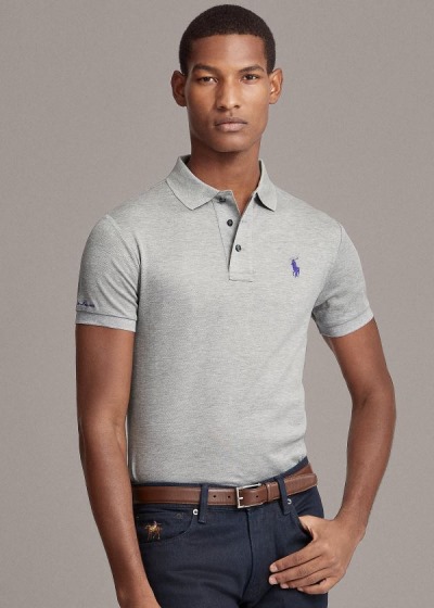 Polos Ralph Lauren Hombre Grises Claro - Custom Slim Fit Piqué - HYVCM9013